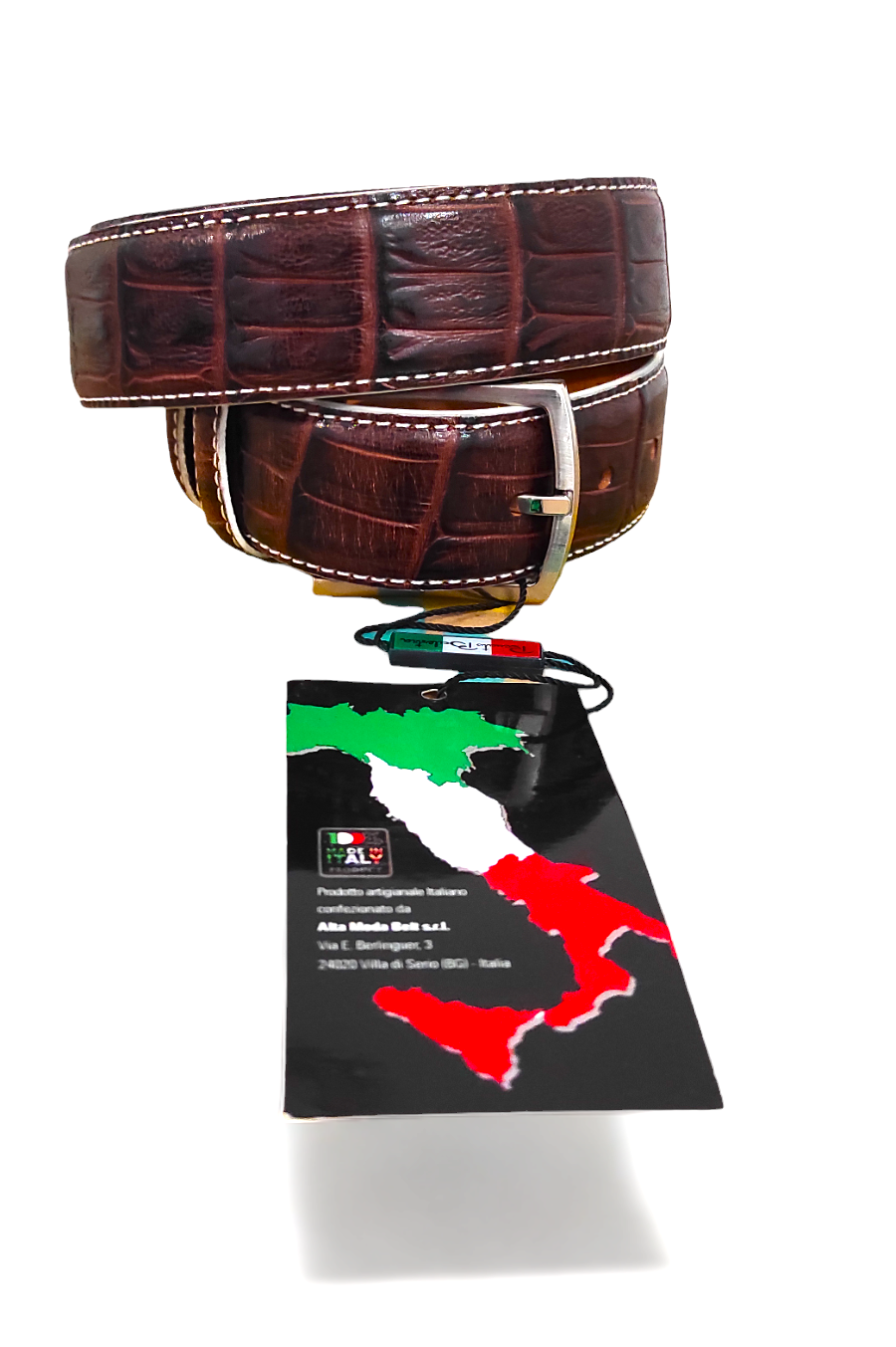 Ceinture Homme en Peau de Crocodile & cuir Marron - Roberto Balestra, Made in Italy