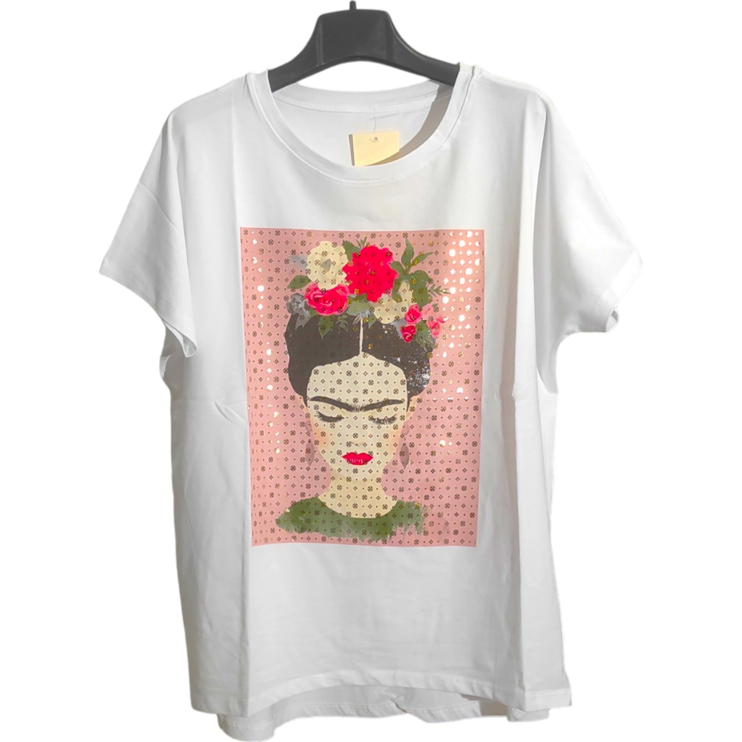 Tee-shirt imprimé LV pour Femme col Rond Made in Italy -fond rose