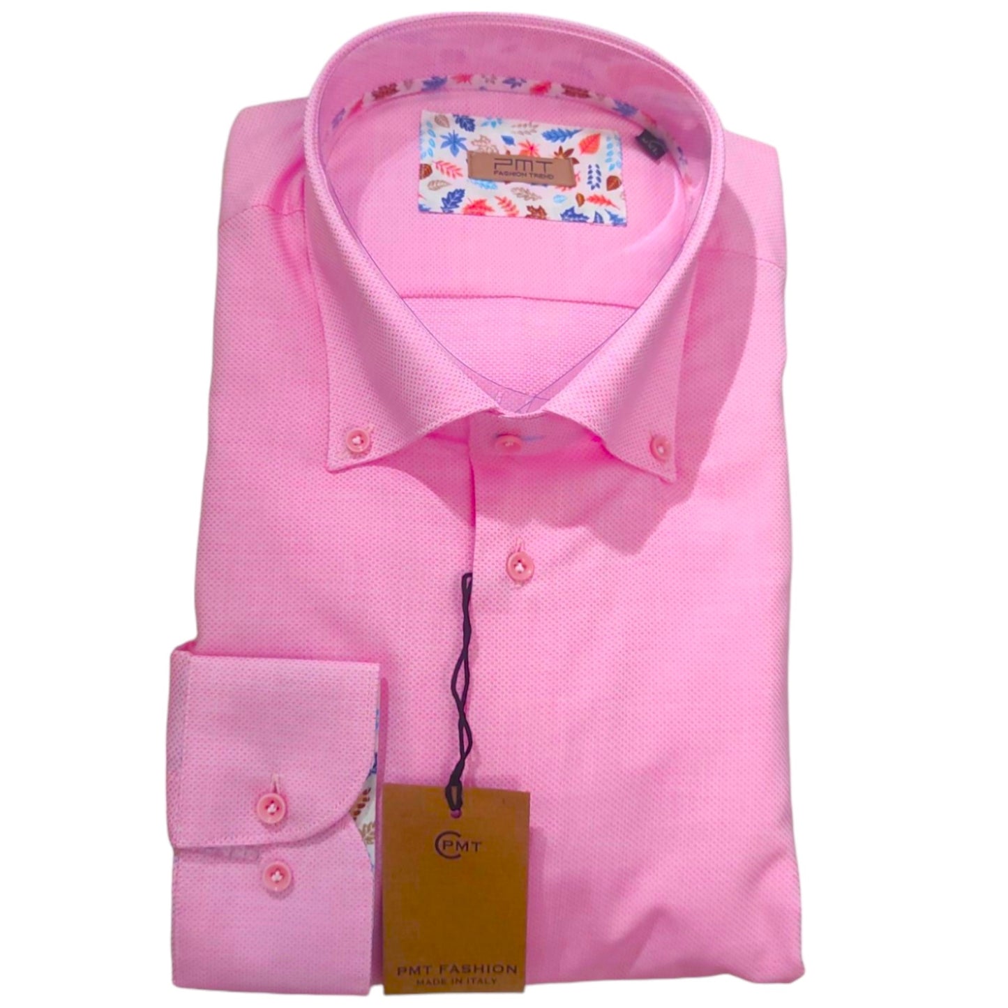 Chemise rose coton piqué Homme à col boutonné slim PMT FASHION Made in Italy