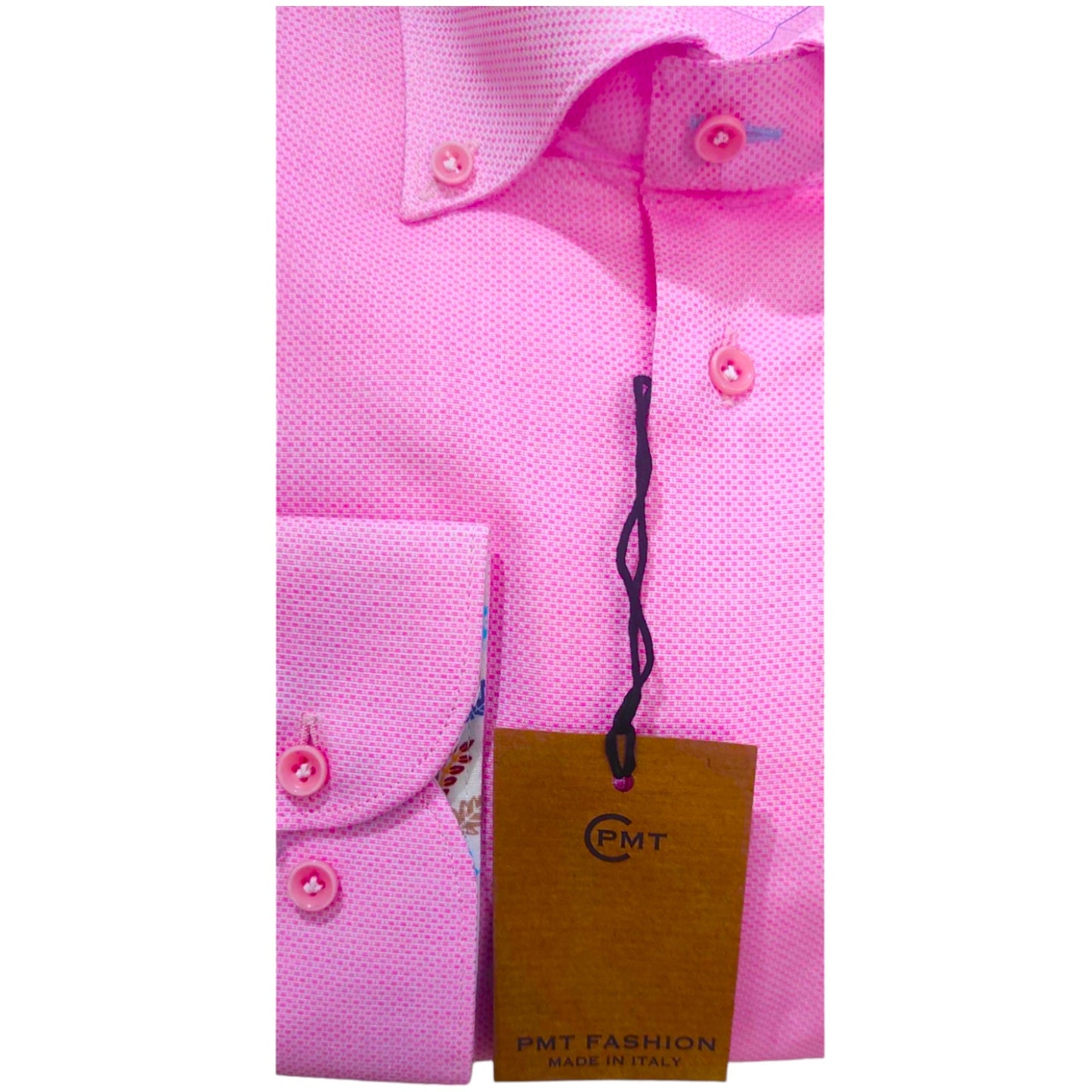 Chemise rose coton piqué Homme à col boutonné slim PMT FASHION Made in Italy