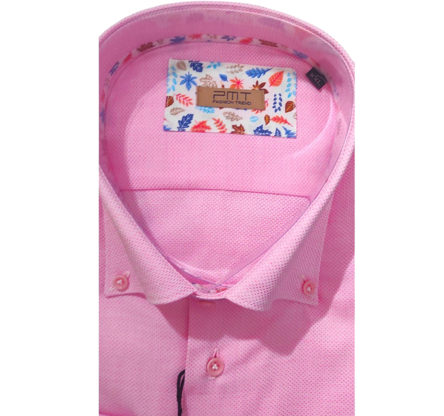 Chemise rose coton piqué Homme à col boutonné slim PMT FASHION Made in Italy