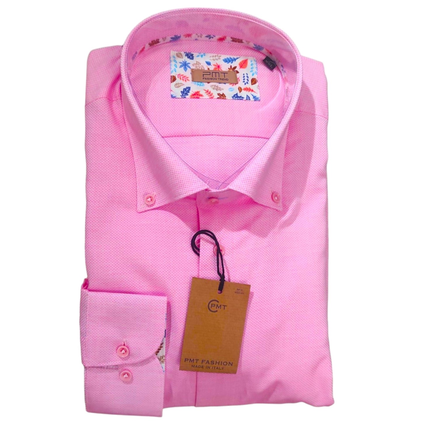 Chemise rose coton piqué Homme à col boutonné slim PMT FASHION Made in Italy