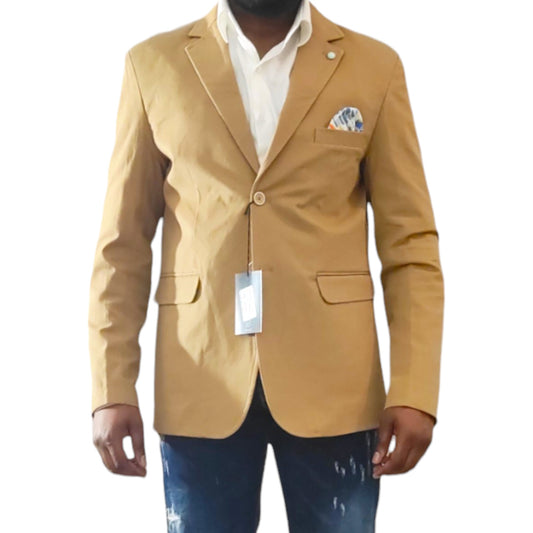 Veste Homme Blazer Beige - Made in Italy - Tissu Épais, Poche Plaquée et Fonte