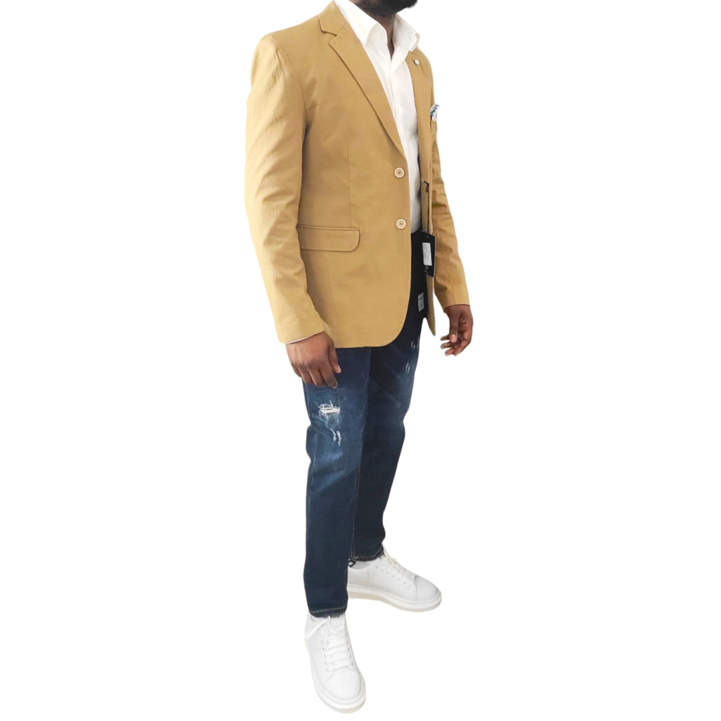 Veste Homme Blazer Beige - Made in Italy - Tissu Épais, Poche Plaquée et Fonte