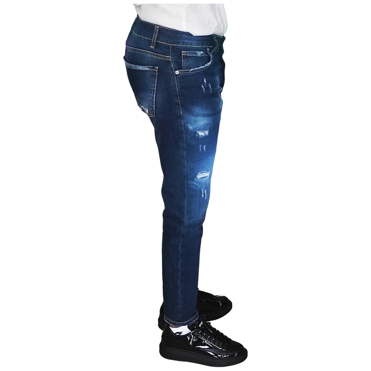 Jeans Slim Homme Bleu de Nuit Déchiré - Taille 50 (Taille Italienne) - Ficko Italy