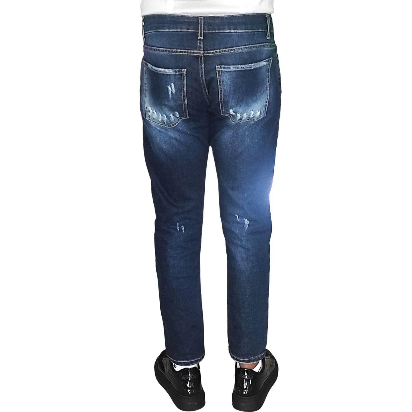 Jeans Slim Homme Bleu de Nuit Déchiré - Taille 50 (Taille Italienne) - Ficko Italy