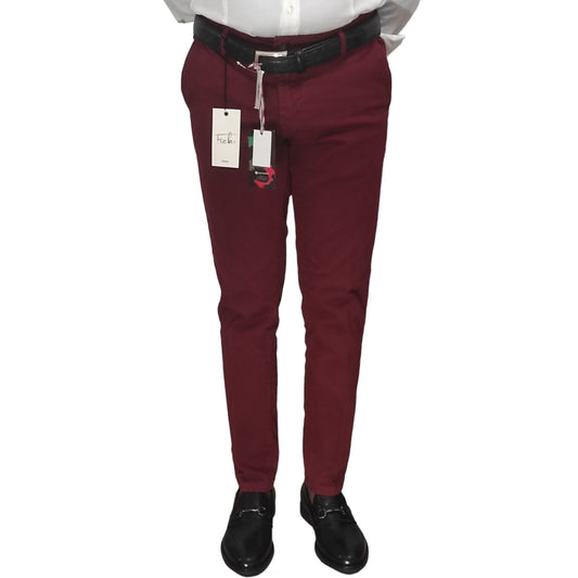 Pantalon Chino Léger Slim Fit pour Homme - Rouge Bordeaux - Made in Italy