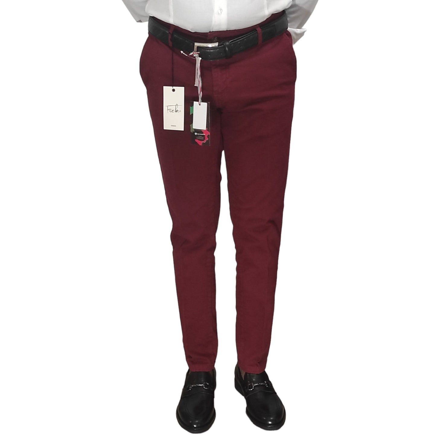 Pantalon Chino Léger Slim Fit pour Homme - Rouge Bordeaux - Made in Italy