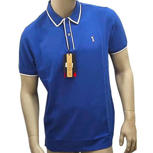 Polo Golf Bleu Piqué Stretch pour Homme - NOVE.11.MILANO - Made in Italy