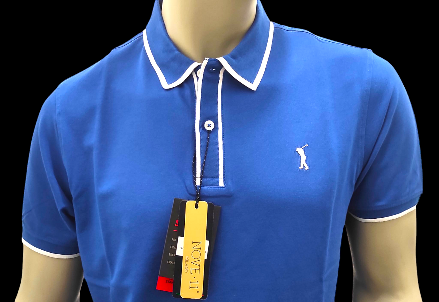 Polo Golf Bleu Piqué Stretch pour Homme - NOVE.11.MILANO - Made in Italy