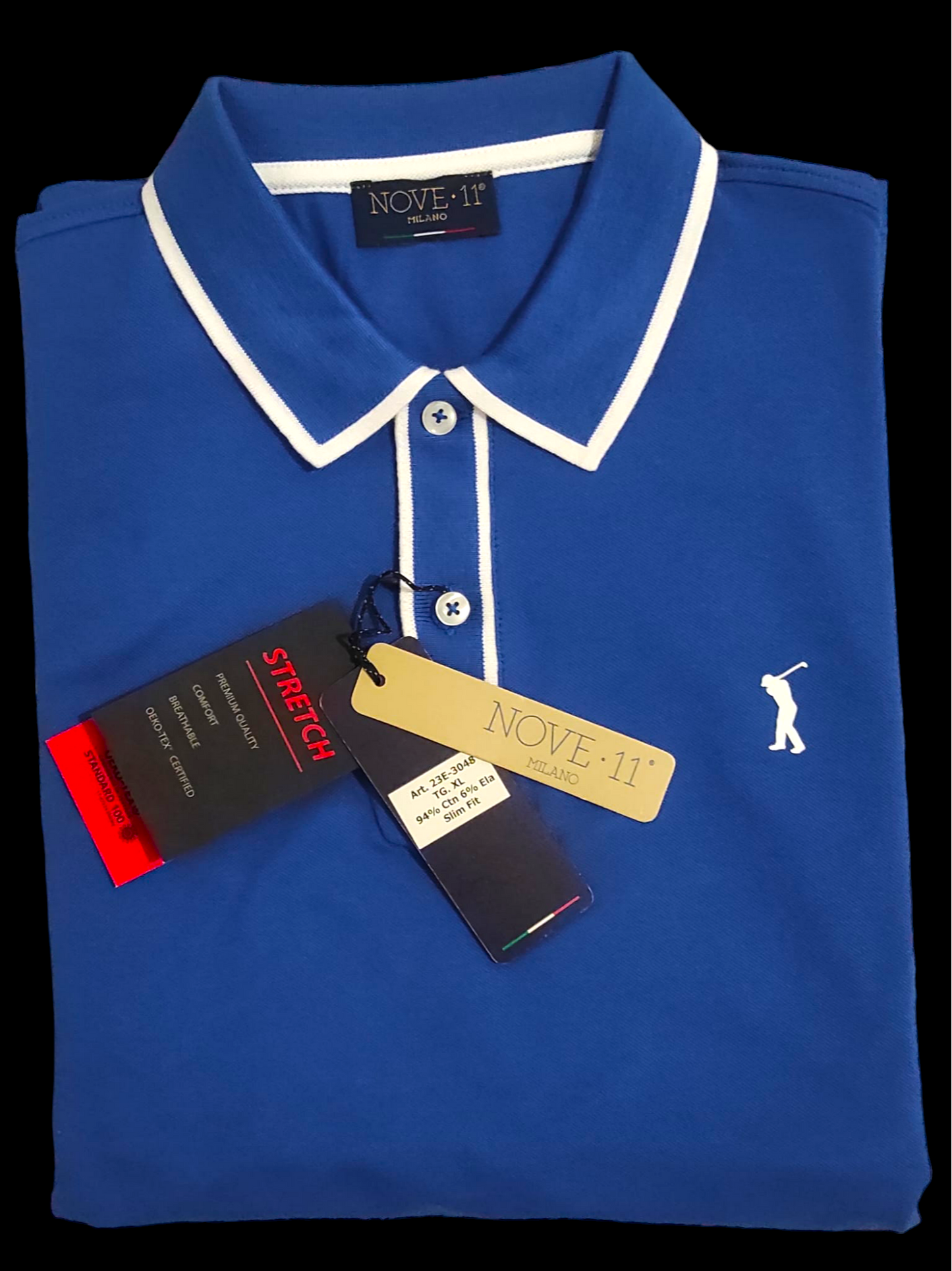 Polo Golf Bleu Piqué Stretch pour Homme - NOVE.11.MILANO - Made in Italy