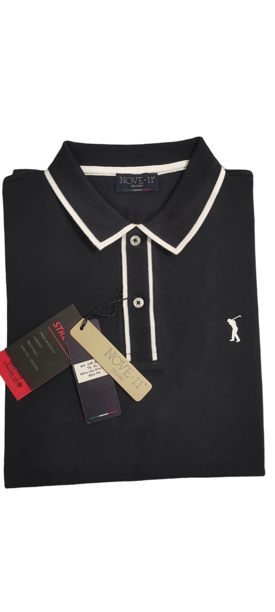 Polo Golf noir Piqué Stretch pour Homme - NOVE.11.MILANO - Made in Italy