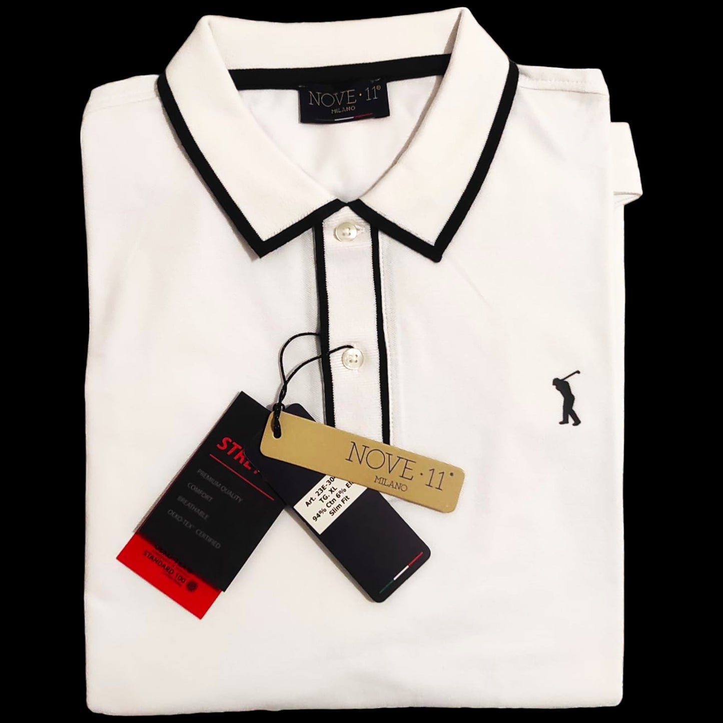 Polo Golf Blanc Piqué Stretch pour Homme - NOVE.11.MILANO - Made in Italy