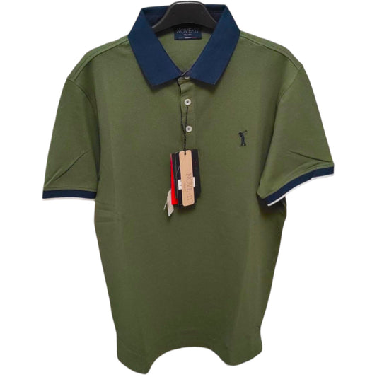 Polo Golf vert olive à col bleu foncé pour Homme - NOVE.11.MILANO