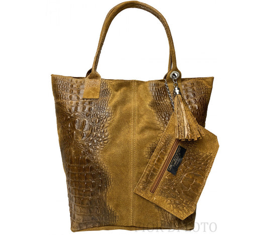 Grand sac Giuseppina en cuir authentique de chamois imprimé croco Made in Italy