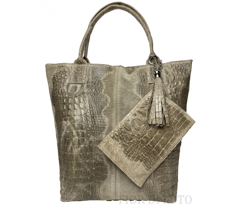 Grand sac Giuseppina en cuir authentique de chamois imprimé croco Made in Italy