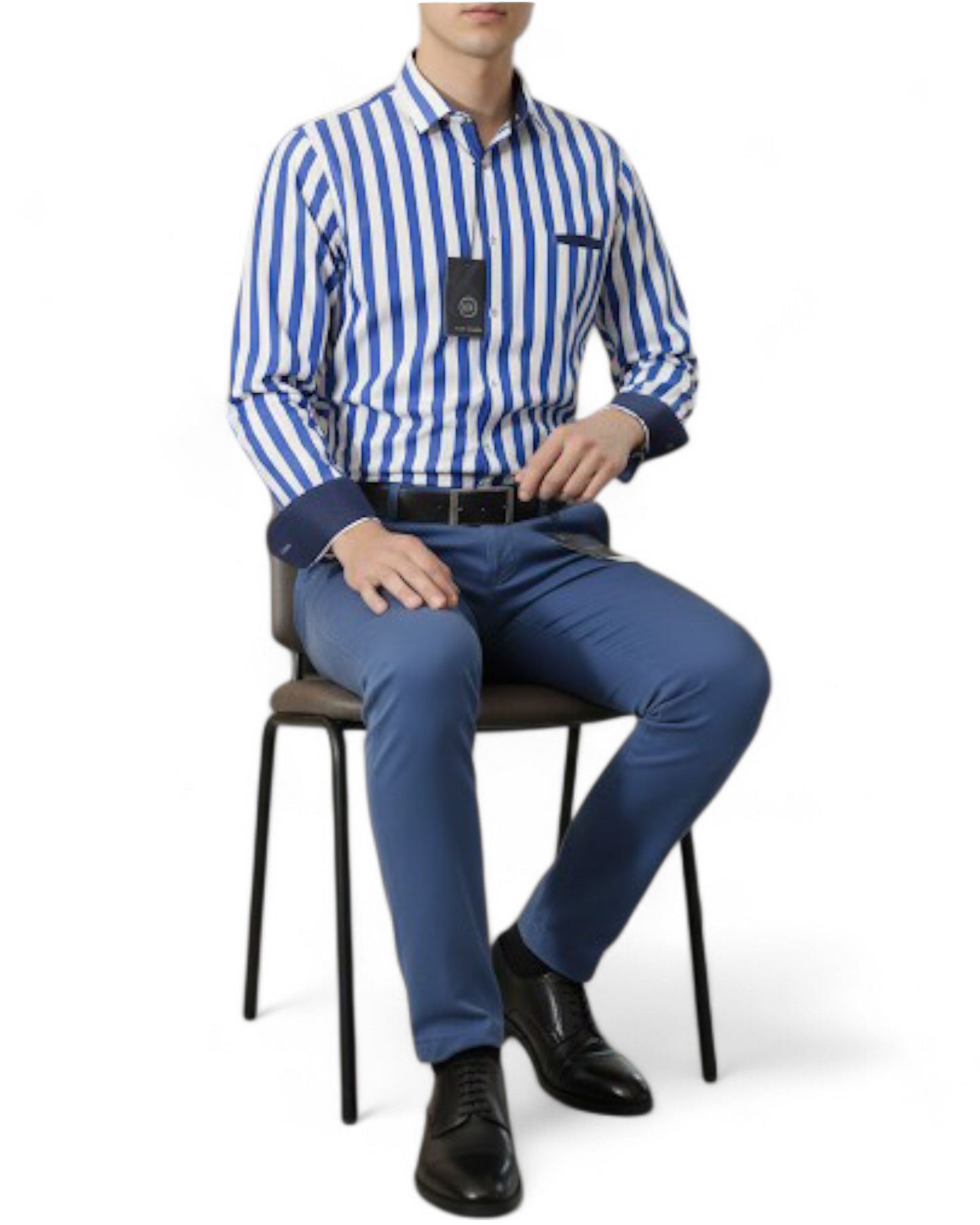 Chemise rayée col français Bleu blanc - Made in Italy